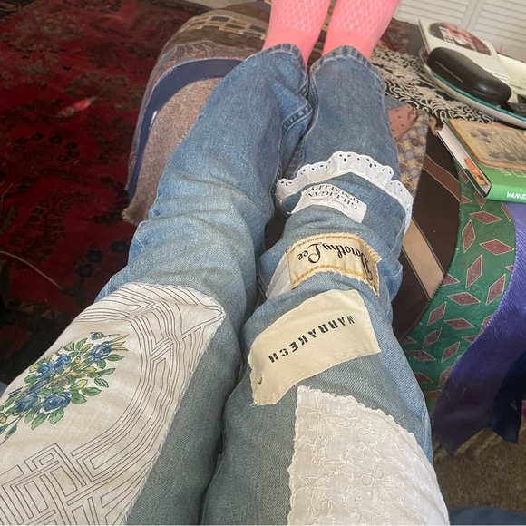 Erika Kelly Apparel Upcycled Everlane Skinny Jeans Patchwork & Lace Handsewn - Picture 17 of 17